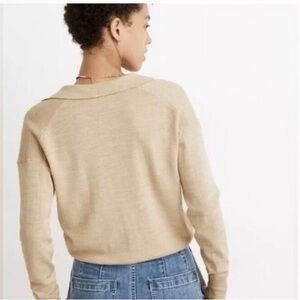Madewell Merino Wool Polo Sweater in Heather Oatmeal
